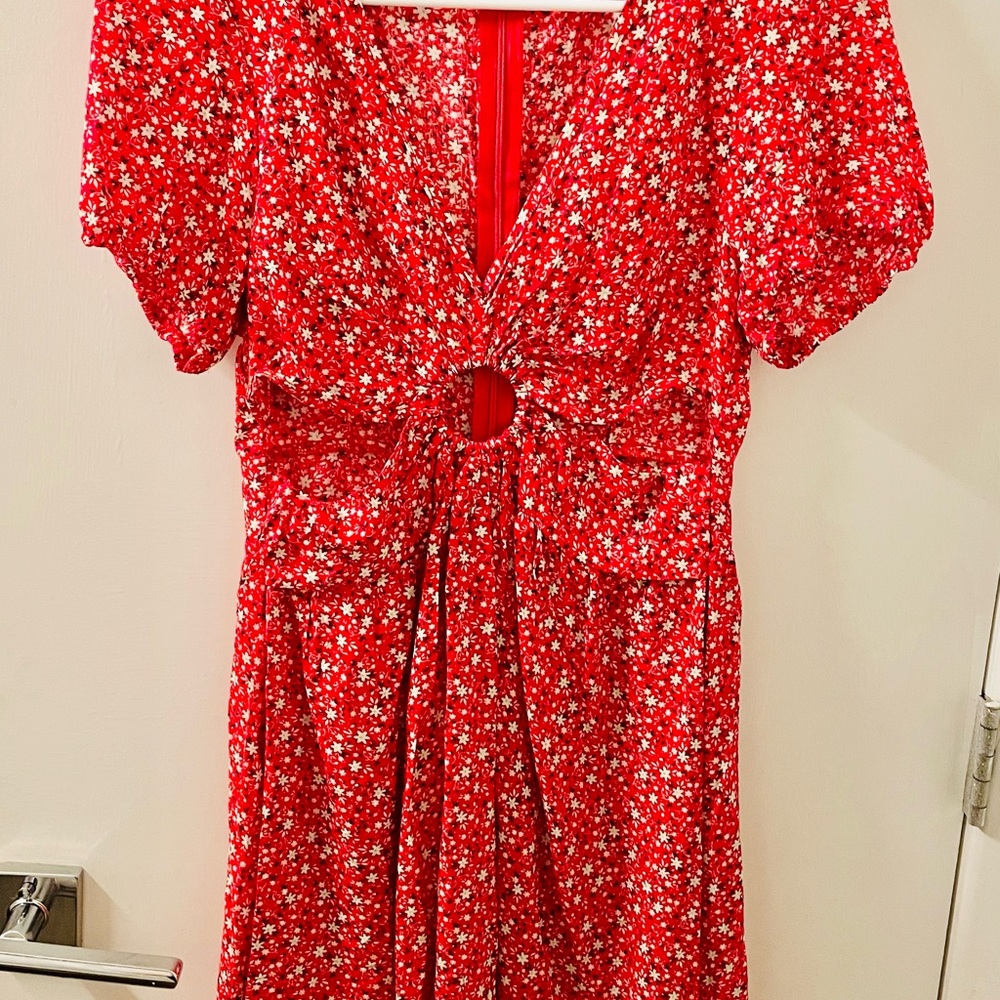 Elegant Red Floral Midi Dress
